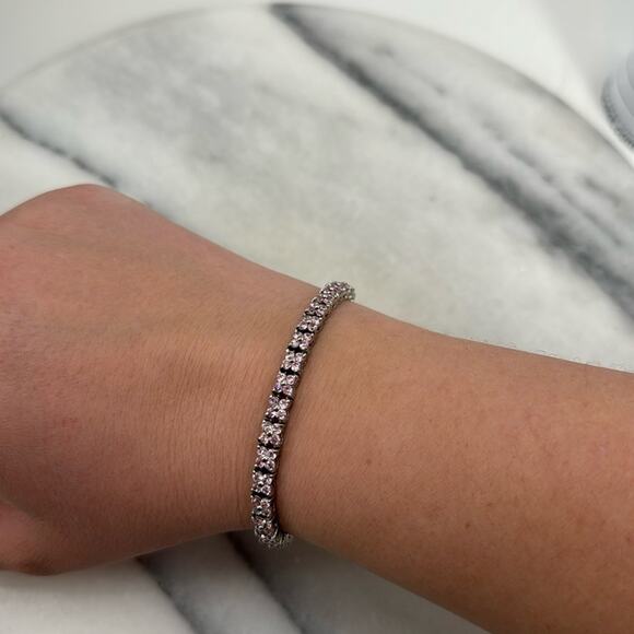 Pink flower Sterling silver tennis bracelet - Picture 1 of 6